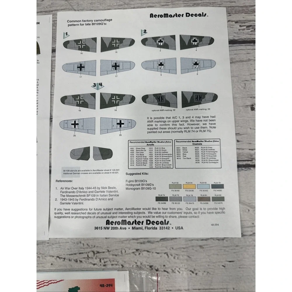 1/48 Aero Master Decals War Over Italy  Part 1 48-293 Part 2 48-294